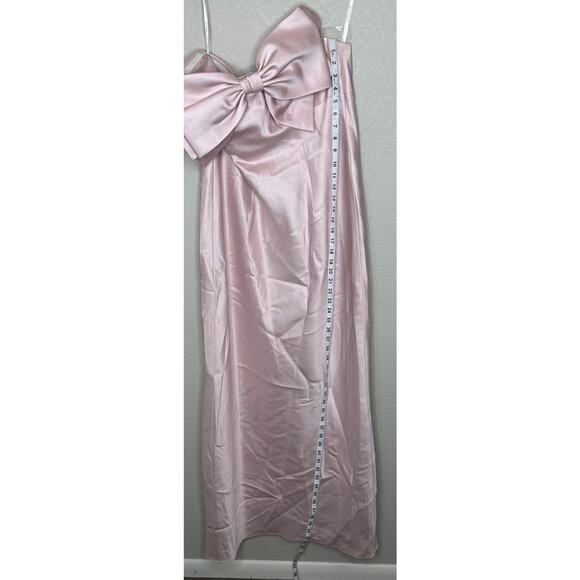 Alfred Sung Natasha D859 NWOT Pink Satin Column Maxi Dress Oversized Bow 12 - Picture 8 of 9